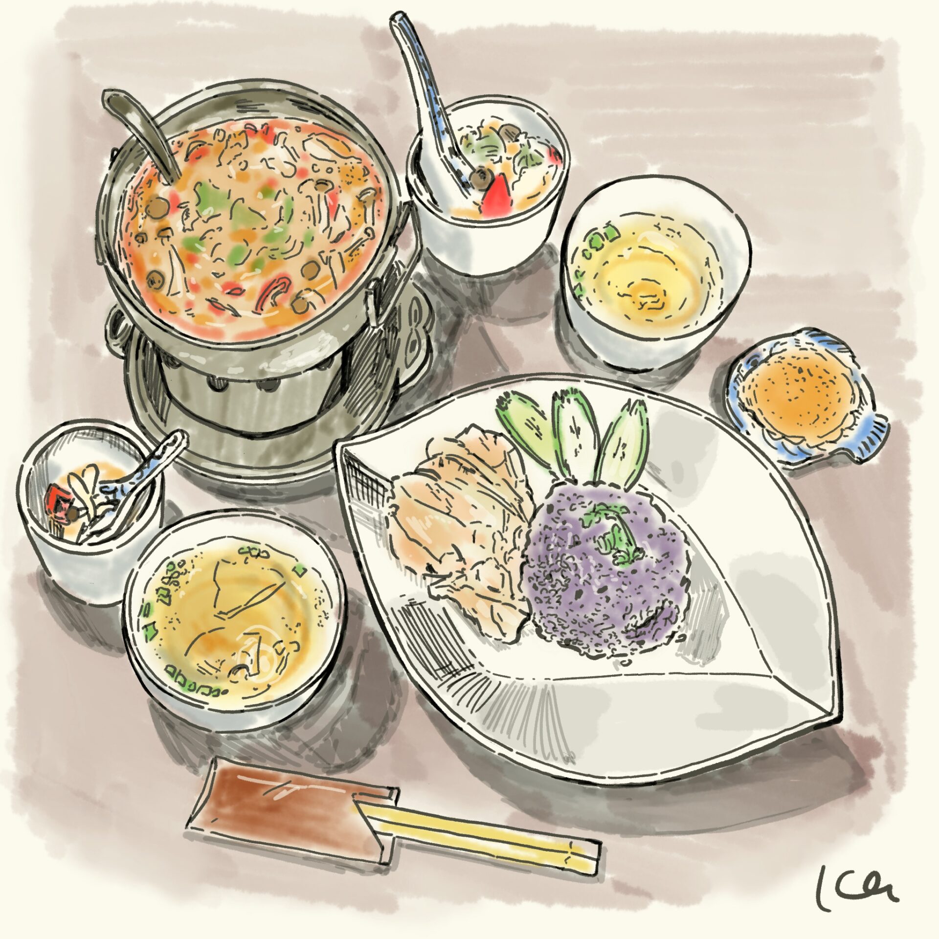 タイ料理（トムヤムクンとカオマンガイ）のイラスト